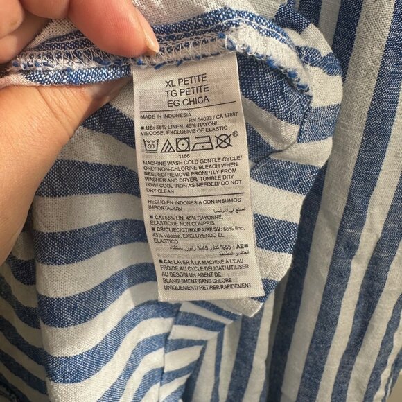 Fit & Flare Blue & White Striped Linen-Blend Midi Tank Dress XL Petite - Picture 8 of 9